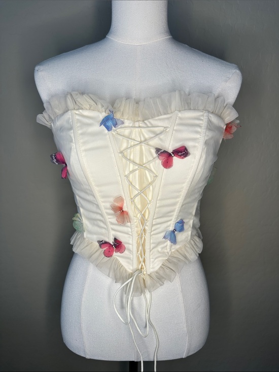 Fashion Nova Tops - Fashion Nova Ivory Butterfly Lace-Up Corset Top
